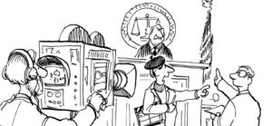 Cartoon of Filmmaker in Court